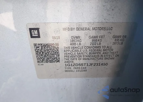 2018 Chevrolet Malibu Lt z USA, uszkodzony, nr VIN 1G1ZD5ST1JF231450